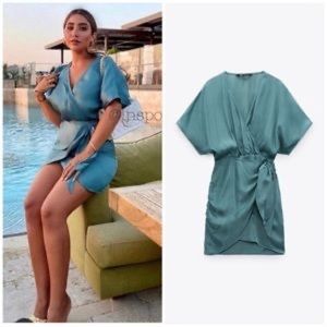 Zara blue/green silk tie dress